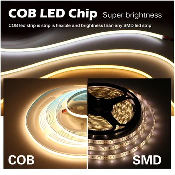 5 мм Супертонкая led лента COB DC12V 24 480 светодиода/m Гъвкави led светлини Топло Студено бяла Светлина Бар 3000 До 4000 До 6000 На Led лентата е 5 метра/лот