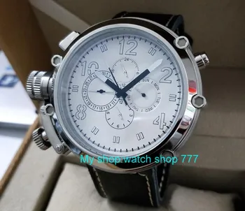 50 мм, бял циферблат parnis Вида на лявата ръка на Автоматичен механизъм за самостоятелно ликвидация многофункционални светещи мъжки часовник dfgd202A