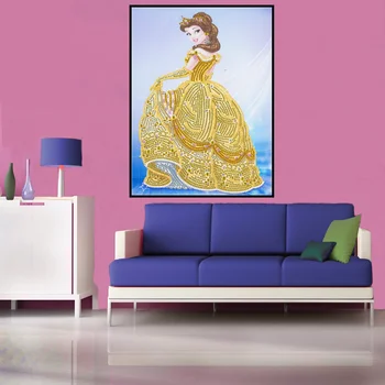 5D САМ Диамантена Живопис Специална Форма на Кристал Жълта Рокля Момиче Диамантена Мозайка, Определени за кръстат бод Декорация на дома, Художествена картина