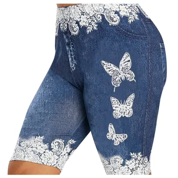 5xl Дамски къси панталони от изкуствена деним тесни Дънкови шорти с принтом пеперуди Дамски ежедневни джеггинсы Шорти Дамски летни Споденьки Дамски къси Панталони