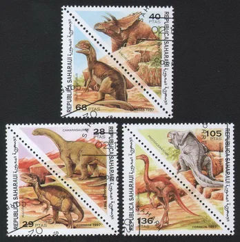 6 бр./компл. Пощенски марки от Сахара 1997 Праисторически Динозаври Триъгълни Използвани Пощенски марки с маркировка за събиране на
