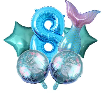 6 бр./лот Дъга Опашка на Русалка Балони балони със синьо номер Гелиевый топка за малки момичета рожден Ден, Сватба бижута Globos