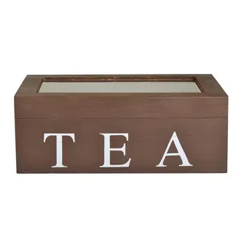 6 Отделения Чаена Кутия С Капак От Дърво Органайзер За Съхранение на Чай Титуляр За Чаено Пакетче Титуляр За съхранение на Кухненски Шкафове Органайзер