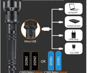 600000 Отблясъци XHP90 на Най-мощните led фенерче 18650 ИЛИ 26650 USB LED Фенерче XHP50 XHP70 Фенер 18650 Ловно лампа Ръчно светлина