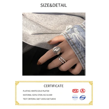 925 сребро регулируеми пръстени за жени корейски прост пънк кръгли двойни линии комплект пръстени изявление хип-хоп изискани бижута