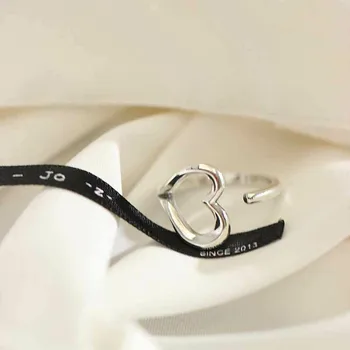 925 сребро регулируеми пръстени за жени корейски прост пънк сърцето выдалбливают комплект пръстени изявление хип-хоп изискани бижута