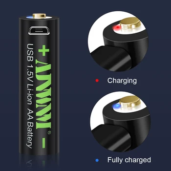 Ajnwnm 1,5 USB AA Акумулаторни литиево-йонни Батерии 3000 МВтч с 1,5 ААА USB Литиеви Батерии 1100 МВтч + USB Кабел