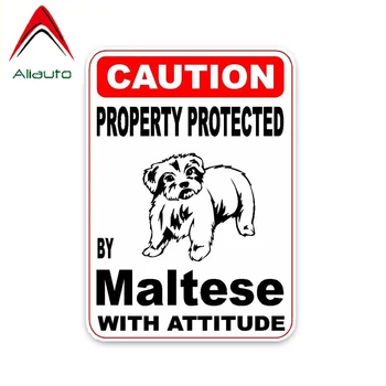 Aliauto Внимателно Автомобили Стикер Собственост е Защитена Малтийски Куче Украса Vinyl Стикер Драскотини по Капака, за Toyota ,Volvo, 14 см.*10 см
