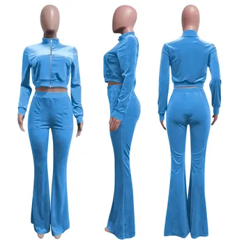 ANJAMANOR Секси Velvet комплект от две части Якета, Спортни панталони Есенно-зимни дрехи За жени 2021 Спортен костюм за бягане на едро D27-EB62