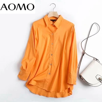 AOMO orange Дамски памучен бельо негабаритная Дълга риза Блуза Луксозен дамски Ежедневни Свободна риза Blusas Femininas 4C113A