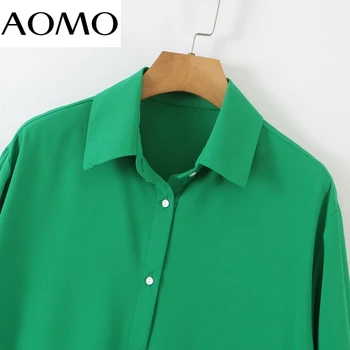 AOMO Дамски Реколта зелена однотонная риза с дълъг ръкав 2021 Луксозен Дамски Ежедневни Свободна риза SL360A