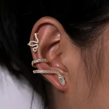 Artilady 2 бр. комплект клип на обеци маншет за уши за жени златист цвят змия CA аксесоари камък очарователни обеци
