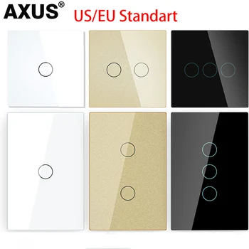 AXUS ЕС/САЩ Сензорен Захранване Led Панели Стенни Ключове за осветление Закалено Бяло Кристално Стъкло 1/2/3 Gang Interruttore AC100-240V