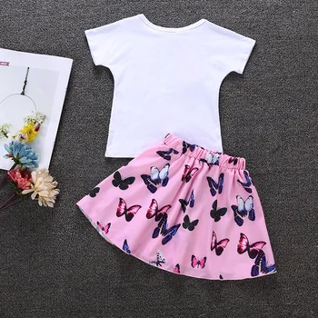 Baywell Детски Летни дрехи за малките момичета Комплект сладък Мода с принтом Пеперуди Блузи с къс ръкав+ Шорти 2 бр. за детски дрехи