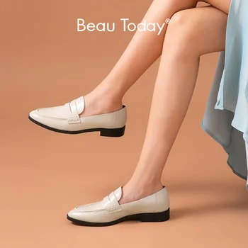 BeauToday Кожени мокасини Женски обувки пени от остъклени телешка кожа с остри пръсти, дамски ежедневни обувки на плоска подметка ръчно изработени 27149