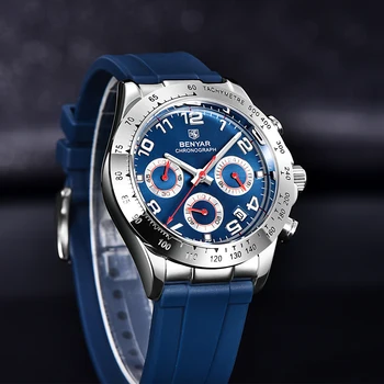BENYAR Нови Луксозни Мъжки Кварцов часовник Най-добрата марка Хронограф от неръждаема стомана 30 М Водоустойчив спортен часовник за мъже reloj hombre