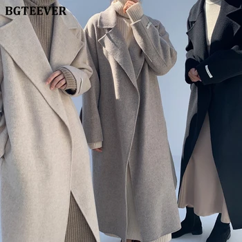 BGTEEVER Елегантно женско палто, вълнена с отложным яка, есен-зима, утолщенное топло, с дълъг ръкав, подпоясанное, дамско дълго палто 2021