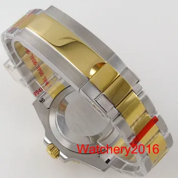 BLIGER 40 мм Двоен Корпус със златно покритие за автоматични часовници, подходящи за MIYOTA8215 Плосък Сапфир NH35A NH36A Закопчалка за каишка за Oyster