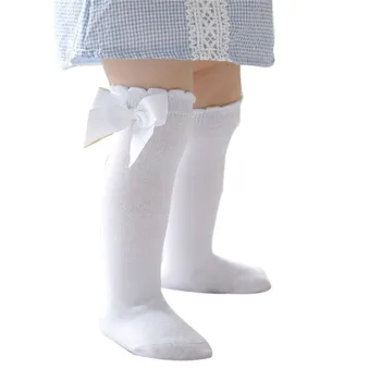 Blotona Сладки, Малки момичета с Дълги чорапи с тръбите Дишащи обикновена памучни чорапи до коляното Принцеса с лък до коленете Чорапи, Чорап 0-7 години