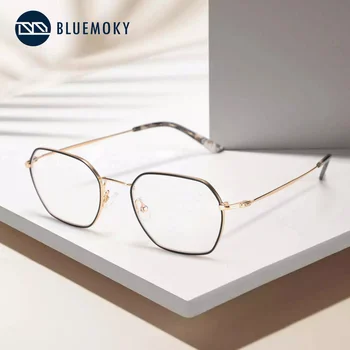 BLUEMOKY Титановая рамки за очила, Оптични Очила със заключване синя светлина Корейски жени Свръхлеки квадратни Очила за късогледство рецепта