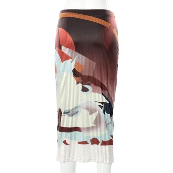 BOOFEENAA Модерни печатни дълги поли-молив с висока талия за дамски дрехи Ново записване 2022 Елегантни и секси управление C85-BZ16