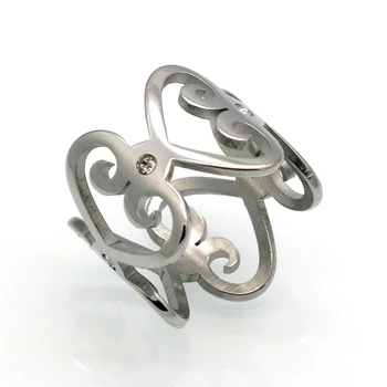 BORASI Марка Любовно пръстен за жени Златист цвят Кухи Пръстени във формата на сърце Сватбена пръстен с кристали Бижута от неръждаема стомана Женски пръстен на пръста