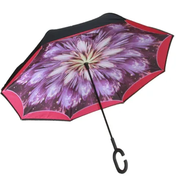 C-Кука Ветрозащитный Обратната чадър С дълга Опашка Обърнат Двоен Слой Творческа Самостоятелна поставка за Защита от дъжд и Чадър на Директна доставка