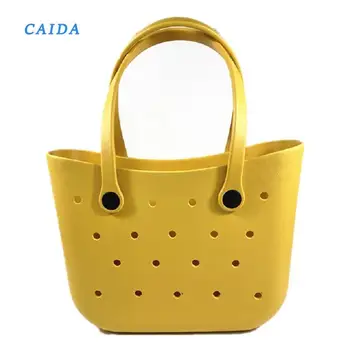 CAIDA 2021 Модерна дамска чанта на рамото цвят карамел EVA Плажна чанта с блатни дупки от една страна Празнична Градска силикон водоустойчив чанта