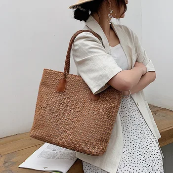CGC 2021 Нова Мода Слама плетене на Дамски чанта Однотонная Проста чанта на рамото Дамски Ретро Бохемската чанта Ежедневна чанта за отдих