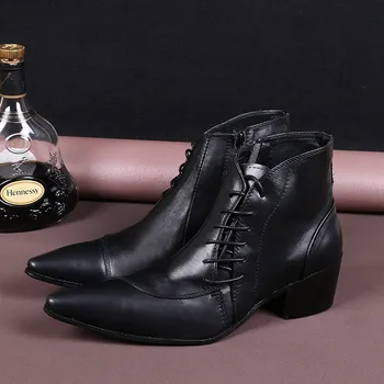 Christia Bella Британски мъжки обувки от естествена кожа на среден ток в дантела-Мъжки ботильоны с остри пръсти, Вечерни бизнес вечерни обувки
