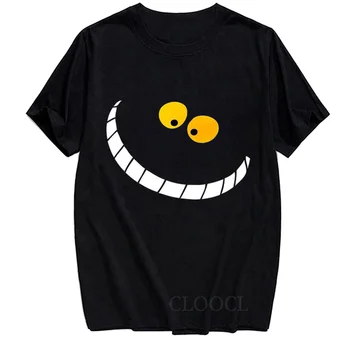 CLOOCL Черен памучен тениска Мода cheshire cat Котка 3D печатна Мъжки дамски тениска Всекидневен Стил Тениска Хип-хоп Забавни памучни тениски, Потници