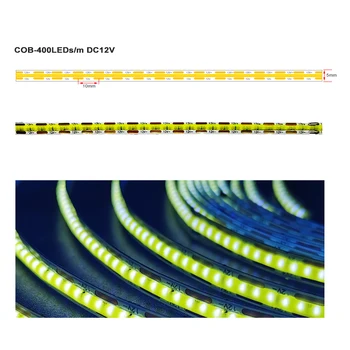 COB Led Гъвкава лента с Висока Плътност 400 led 5 мм, с регулируема яркост Линейна Лента Лента Червен Зелен Син Топло/Природа/Бял Украса DC12V