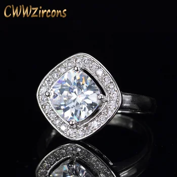 CWWZircons Класически Дизайн 0,8 ct Принцеса Нарязани Модни Квадратни Камъни AAA+ CZ Цвят на Бяло Злато Пръстени Дамски Пръстени R083