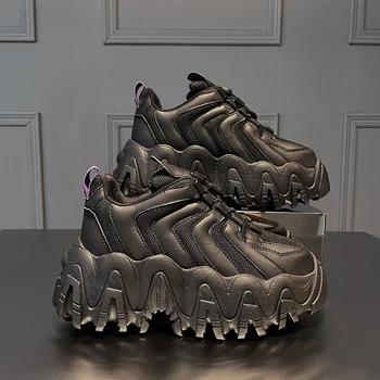 CYJSYQFC Ins Горещи Маратонки 2021 Дамски обувки с дебел, извит надолу в Ретро стил, които обувки за татко, черни и бели маратонки на платформа с шнур