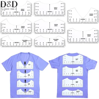 D&D 8шт Състав за изравняване на тениски PVC Линийка за измерване на тениски с кръгло деколте и V-образно деколте Ръководство Инструмент за възрастни, Младежи, Деца, бебета