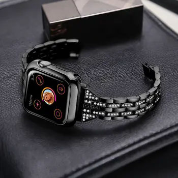 Diamond метална каишка за Apple Watch 6 5 4 SE Каишка 44 мм 40 мм Луксозна Гривна от неръждаема стомана за iwatch 3 2 42 мм, 38 мм и каишка за часовник