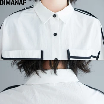 DIMANAF Плюс Размер Лятна дамска блуза, Рокля, риза с Елегантна Офис дама Vestidos Памучен Ежедневни Свободна пуговица Жилетка Облекло 2020