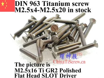 DIN 963 М2.5 Титанов винт М2.5x4 М2.5x5 М2.5x6 М2.5x8 М2.5x10 М2.5x12 М2.5x16 Шофьор с плоска глава с прорези Ti GR2 Полиран
