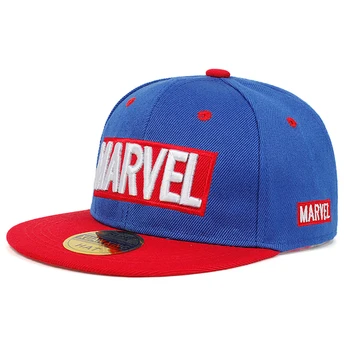 Disney Marvel Шапка Марвел Текст Бродирани бейзболна шапка с плоска периферия, Регулируем детска шапка за момчета, така и за малки момичета Шапка от слънцето Хип-хоп шапка