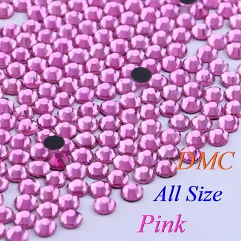 DMC Розово SS6 SS10 SS16 SS20 SS30 Разход на Размера на Стъклени Кристали Коригиране на Кристал Железни Кристали Лъскава чанта за облекло DIY с лепило