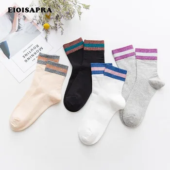 [EIOISAPRA]Харадзюку Златни Сребърни шарени чорапи, Лъскави Модни памучни творчески чорапи За жени Япония Calcetines Mujer Sokken