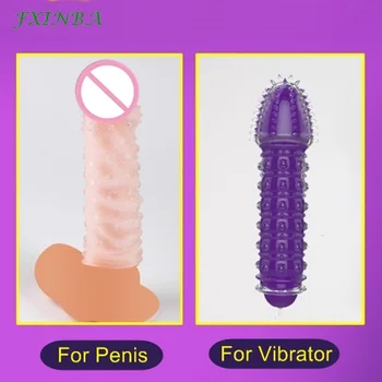 FXINBA 4 Вида Кристален Ръкав за пениса, за многократна употреба Удължител член Удължител за уголемяване на пениса Презервативи за мъже Гей Секс-играчки за възрастни