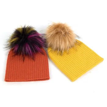 Geebro Зимна мода за най-малките момчета и момичета Шапки с pom-помераните от изкуствена кожа, Меки шапки за деца, момичета, вълнени плетени калъф за шапки, шапки