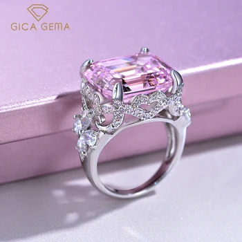 GICA 925 Сребро 14*16 мм Розови Пръстени с высокоуглеродистыми диаманти за жени Лъскави Сватбени Бижута на Едро