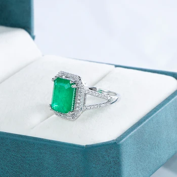 GICA GEMA Правоъгълник Emerald Комплект Бижута За Жени 925 Сребро Циркон с Висулка, Обеци, Пръстени Годишнина Изискани Бижута