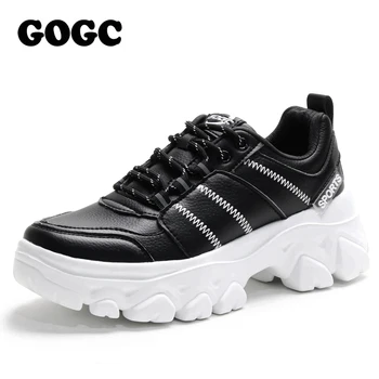 GOGC Ежедневни спортни обувки на платформа, Кожени дишащи дамски маратонки 2022 Пролетно дамски обувки дантела Zapatos De Mujer Бежово