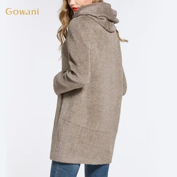 Gowani Смес от вълна, Алпака с качулка, Топло висококачествено Елегантна Ретро кафяви зимно дамско дълго палто, вълнена
