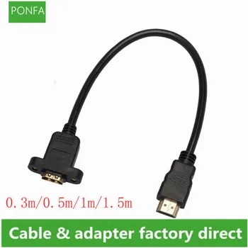 HDMI-съвместим Удлинительный кабел от мъжа към жената Позлатени С Винтовым Монтиране на панела Кабел за дисплей на лаптоп HDTV 0,3 м/0,5 м/1 м/1,5 м