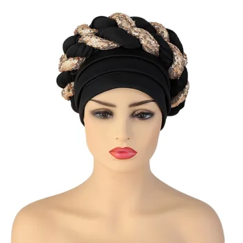 Hijabs Шапки Обвивка на главата Пайети Плетени шапка Модни Африканска шапка Мослиновая шапка Националност-Специфичната шапка Тюрбан Мюсюлманска капак