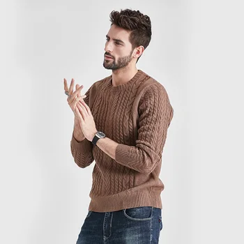 Huncher Мъжки вязаный Ретро пуловер Мъжете 2021 Корейската мода Жаккардовый обикновен Всекидневен Мъжки жилетки с кръгло деколте Slim Fit Пуловер за мъже
